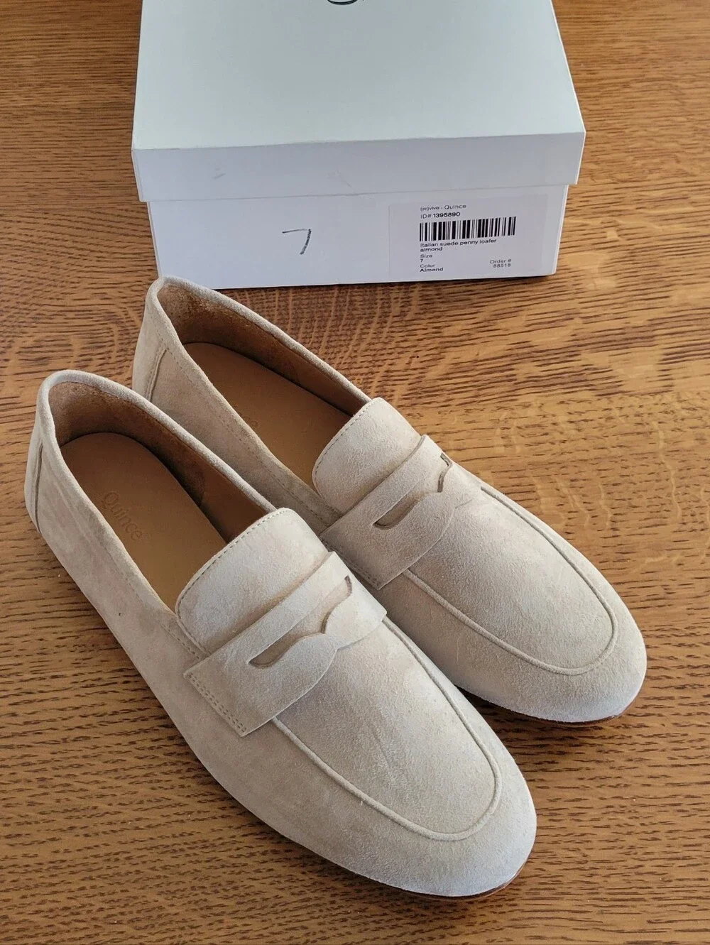 Quince Beige Suede Penny Loafers